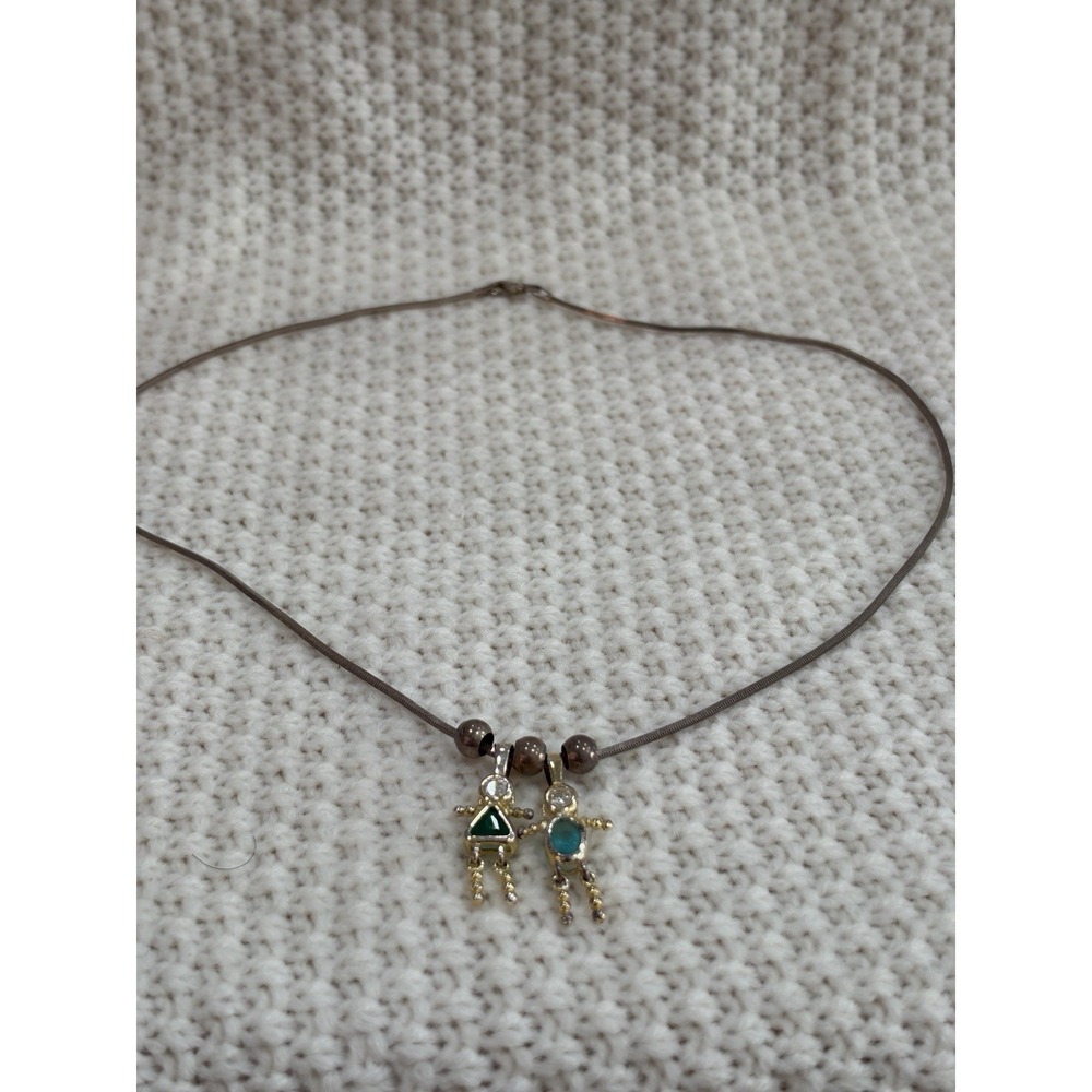 Vintage 925 Sterling Silver Boy Girl Birthstone Pendant Necklace Italy 17"